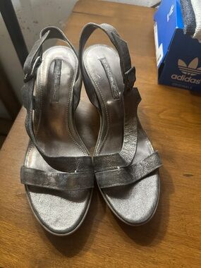Bandolino Pewter Metallic Slingback Heels